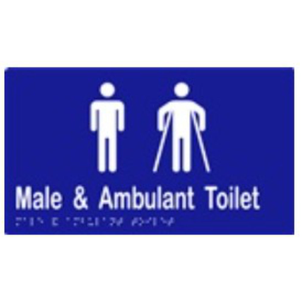 Male and ambulant sign with braille on laminated vinyl, measuring 260x150mm, designed for accessibility signage.