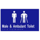Male and ambulant sign with braille on laminated vinyl, measuring 260x150mm, designed for accessibility signage.