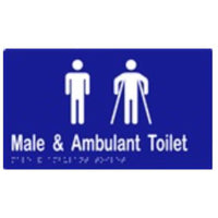 Male and ambulant sign with braille on laminated vinyl, measuring 260x150mm, designed for accessibility signage.