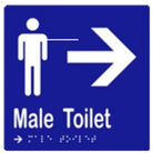 Male toilet and arrow sign with braille on laminated vinyl, 150x150mm, by Style Finish Design Pty Ltd