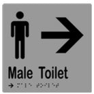 Male toilet and arrow sign with braille, laminated vinyl, 150x150mm, from Style Finish Design Pty Ltd, for accessible wayfinding.