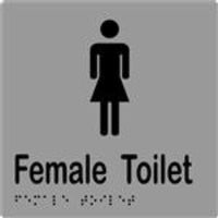 Female Toilet Sign with Braille, Laminated Vinyl 150x150 Silver Over Black in Silver