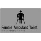 Female Ambulant Sign with Braille, Laminated Vinyl 250x150 Silver Over Black in Silver