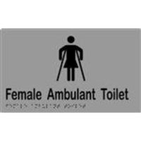 Female Ambulant Sign with Braille, Laminated Vinyl 250x150 Silver Over Black in Silver