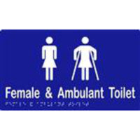 Female and ambulant sign with Braille on laminated vinyl, 260x150mm, designed by Style Finish Design Pty Ltd.