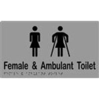 Female and ambulant sign with Braille on laminated vinyl, measuring 260x150mm, designed by Style Finish Design Pty Ltd.