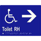 Accessible toilet sign with Braille and arrow, laminated vinyl, 200x150mm, by Style Finish Design Pty Ltd.