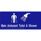 Male ambulant toilet and shower sign with braille on laminated vinyl, 340x150mm, by Style Finish Design Pty Ltd