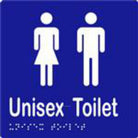 Unisex Toilet Sign with Braille, Laminated Vinyl 150x150 Blue Over White in Blue
