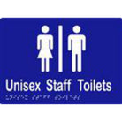Unisex Staff Toilets Sign with Braille, Laminated Vinyl 210x150 Blue Over White in Blue