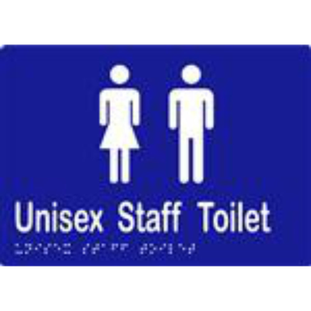 Unisex Staff Toilet Sign with Braille, Laminated Vinyl 210x150 Blue Over White in Blue
