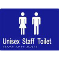 Unisex Staff Toilet Sign with Braille, Laminated Vinyl 210x150 Blue Over White in Blue