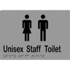 Unisex Staff Toilet Sign with Braille, Laminated Vinyl 210x150 Silver Over Black in Silver