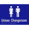 Unisex Changeroom Sign with Braille, Laminated Vinyl 210x150 Blue Over White in Blue