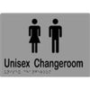 Unisex Changeroom Sign with Braille, Laminated Vinyl 210x150 Silver Over Black in Silver