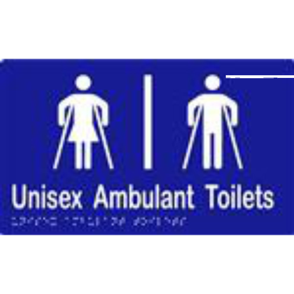 Unisex Ambulant Toilets Sign with Braille, Laminated Vinyl 250x150 Blue Over White in Blue