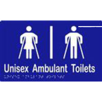 Unisex Ambulant Toilets Sign with Braille, Laminated Vinyl 250x150 Blue Over White in Blue