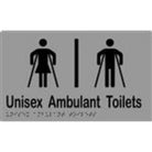 Unisex Ambulant Toilets Sign with Braille, Laminated Vinyl 250x150 Silver Over Black in Silver