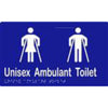 Unisex Ambulant Toilet Sign with Braille, Laminated Vinyl 250x150 Blue Over White in Blue