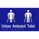 Unisex Ambulant Toilet Sign with Braille, Laminated Vinyl 250x150 Blue Over White in Blue