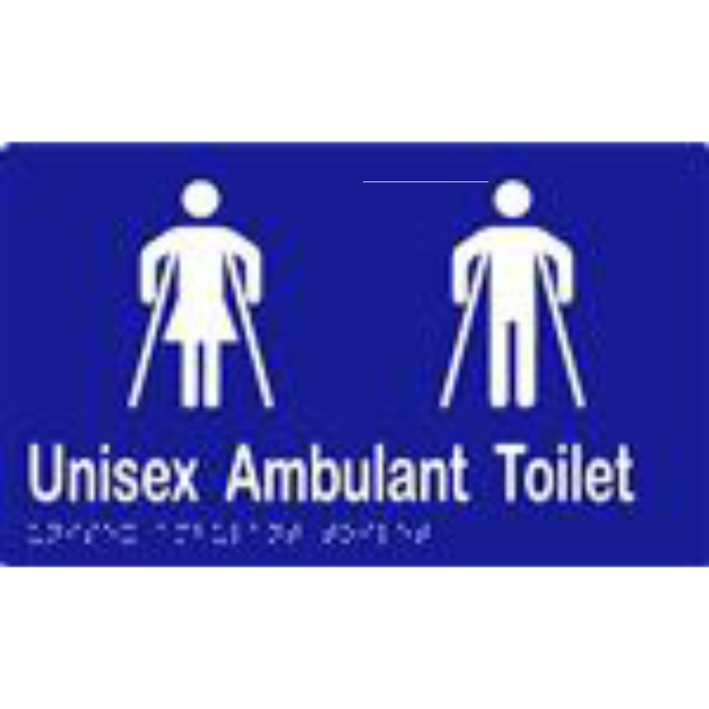 Unisex Ambulant Toilet Sign with Braille, Laminated Vinyl 250x150 Blue Over White in Blue
