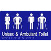 Unisex & Ambulant Toilet Sign with Braille, Laminated Vinyl 260x150 Blue Over White in Blue