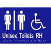 Unisex Accessible Toilets RH Sign with Braille, Laminated Vinyl 210x150 Blue Over White in Blue