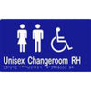 Unisex Accessible Changeroom RH Sign with Braille, Laminated Vinyl 260x150 Blue Over White in Blue