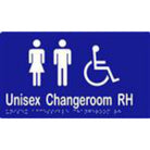 Unisex Accessible Changeroom RH Sign with Braille, Laminated Vinyl 260x150 Blue Over White in Blue