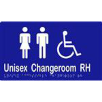 Unisex Accessible Changeroom RH Sign with Braille, Laminated Vinyl 260x150 Blue Over White in Blue