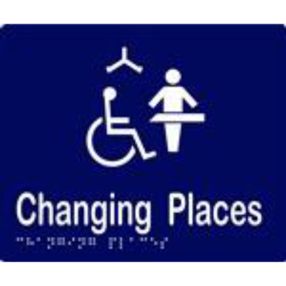 Changing Places Sign with Braille, Laminated Vinyl 180x150 Blue Over White in Blue