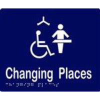 Changing Places Sign with Braille, Laminated Vinyl 180x150 Blue Over White in Blue