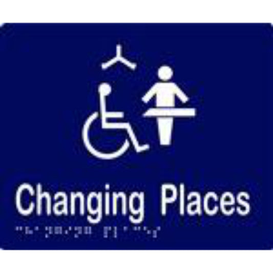 Changing Places Sign with Braille, Laminated Vinyl 180x150 Blue Over White in Blue