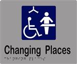 Changing Places Sign with Braille, Laminated Vinyl 180x150 Silver Over Black in Silver