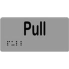 Pull Sign with Braille, Laminated Vinyl 100x50 Silver Over Black in Silver