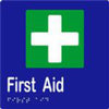 First Aid Sign with Braille, Laminated Vinyl 150x150 Blue Over White in Blue