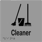 Cleaner Sign with Braille, Laminated Vinyl 150x150 Silver Over Black in Silver