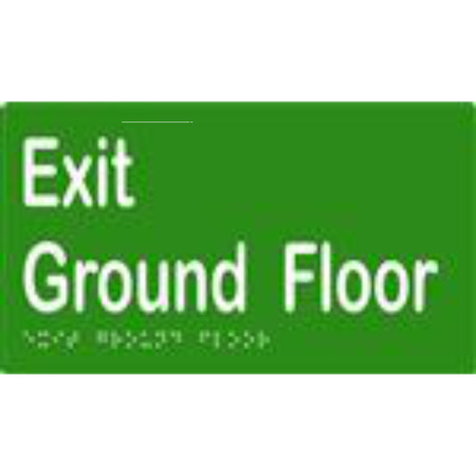 Exit Level Ground Sign with Braille, Laminated Vinyl 210 x 120 Green Over White in Green