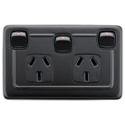 Socket Flat Plate Rocker Double With Switch Matt Black H72xW115mm in Matt Black