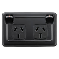 Socket Flat Plate Rocker Double Matt Black H72xW115mm in Matt Black