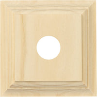 Tradco single switch and socket wood blocks in classic profile, showing natural wood finish and traditional design elements.