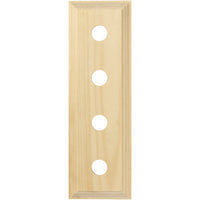 Tradco Quad switch and socket wood blocks with classic profile, showing four switches and sockets mounted on natural wood.