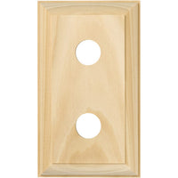 Tradco double switch and socket wood blocks with traditional profile, showcasing classic wooden finish and vintage electrical fittings.