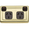 Socket Flat Plate Rocker Double Brown Polished Brass H72xW115mm in Polished Brass