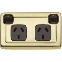 Socket Flat Plate Rocker Double Brown Polished Brass H72xW115mm in Polished Brass