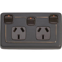 Socket Flat Plate Rocker Double With Switch Brown Antique Copper H72xW115mm in Antique Copper