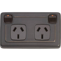 Socket Flat Plate Rocker Double Brown Antique Copper H72xW115mm in Antique Copper