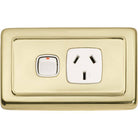 Socket Flat Plate Rocker Single White Polished Brass H72xW115mm in White / Polished Brass
