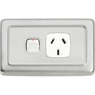 Socket Flat Plate Rocker Single White Satin Chrome H72xW115mm in Satin Chrome