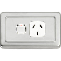 Socket Flat Plate Rocker Single White Satin Chrome H72xW115mm in Satin Chrome